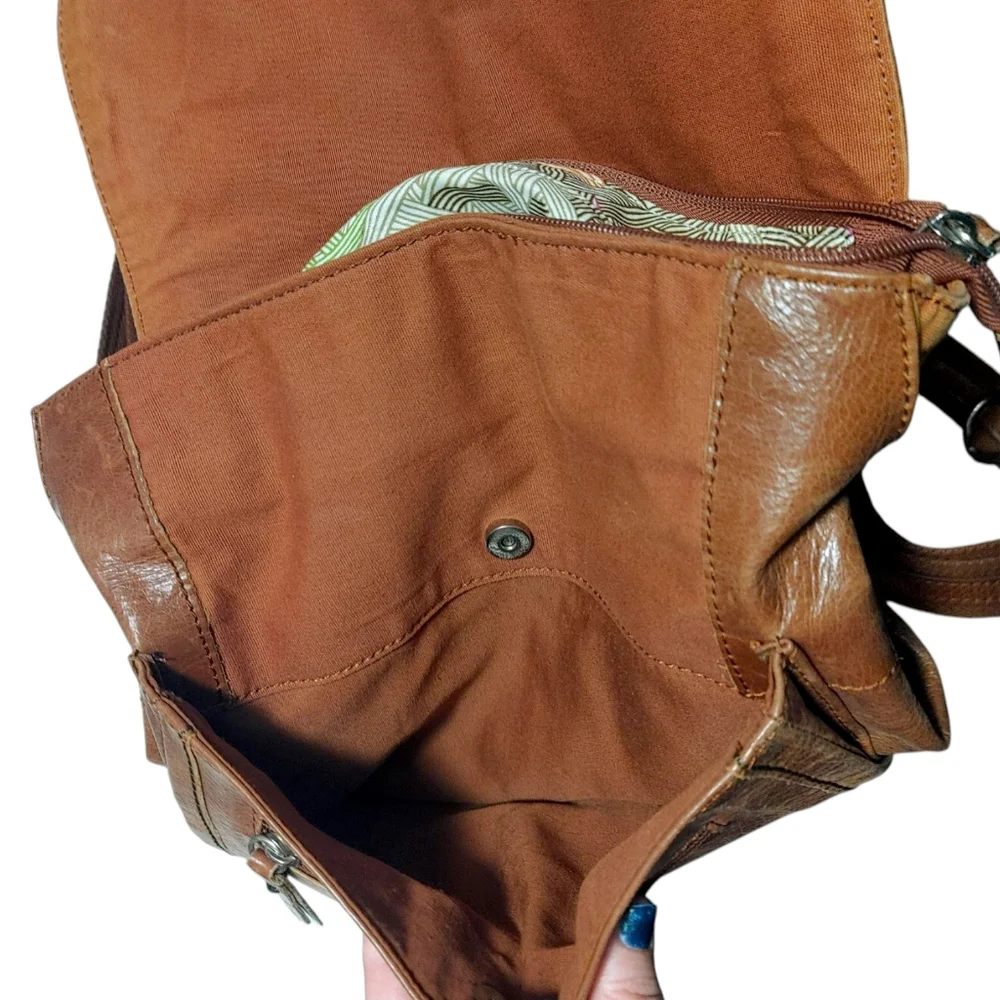 The Sak Brown Leather Convertible Fold over Backpack Satchel Bag Handbag Purse - Picture 8 of 10